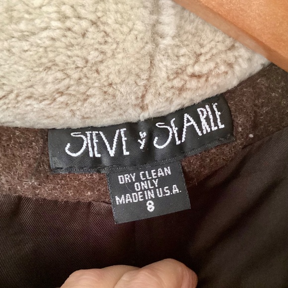 Vtg STEVE by Searle Brown Wool Trapeze Long Coat Faux Fur Collar & Cuffs Size 8 - Picture 3 of 15
